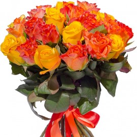 Желтые и оранжевые розы 40 см
