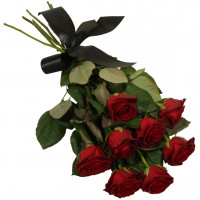 Funeral bouquet of 8 red roses with black ribbon