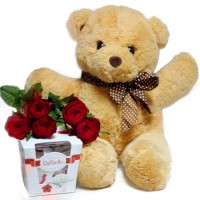 9 Red roses 60 cm, teddy and Rafaello (only in Riga)